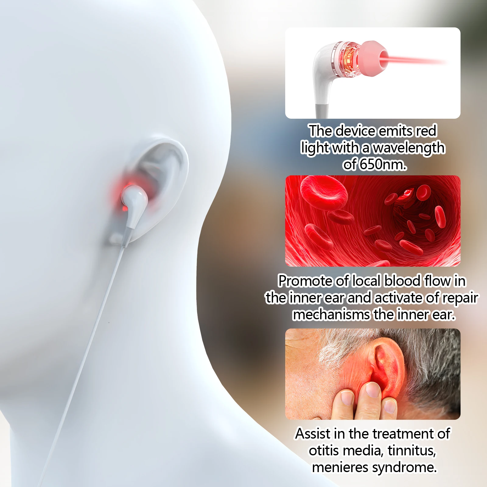 Tinnitus Ear Laser Therapy 650nm LLLT Earplug for Otitis & Hypertension - Image 3
