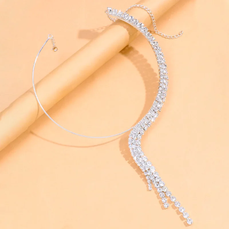 Exaggerated Rhinestone Collar Necklace – Multi-Layer Tassel Choker - Image 2