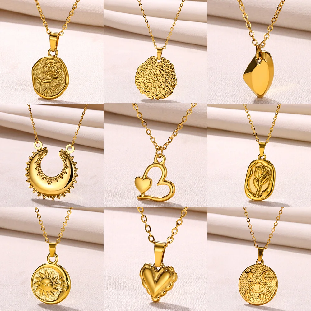 Vintage Stainless Steel Sun Moon Heart Pendant Necklace – Trendy Giftidee