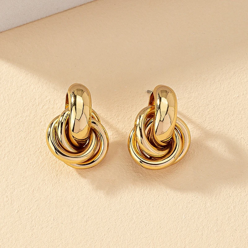 Obega Gold Silver Color Knot Hoop Earrings Women Shiny Plating Trendy Stud Daily Wear Jewelry - Image 8