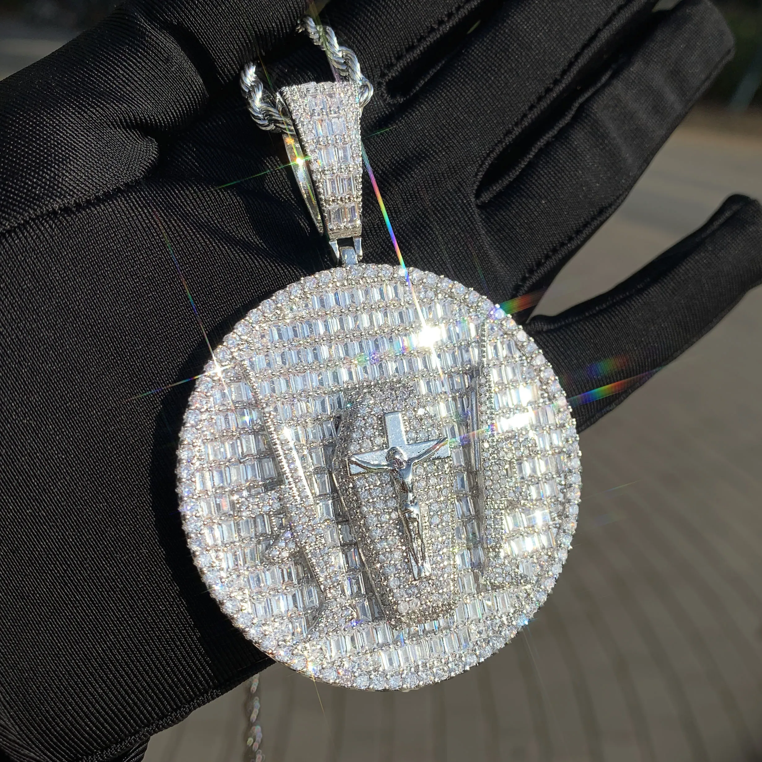 Gun Jesus Pendant Necklace – Iced Out CZ Cross, Gold-Plated Hip Hop Jewelry - Image 7