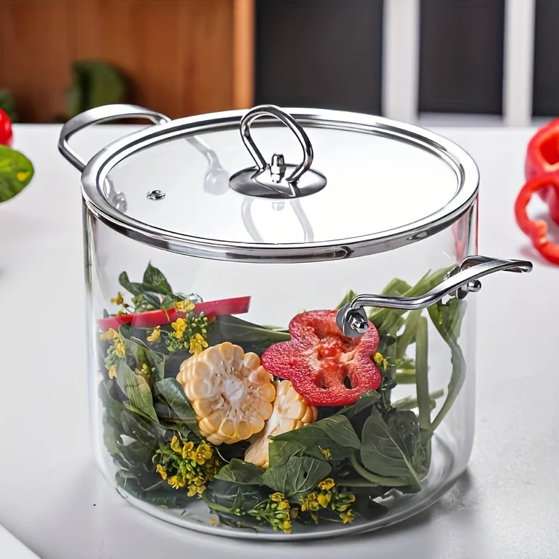 5.5L Borosilicate Glass Saucepan with Lid – Large Volume Soup Pot, Two-Ear Design