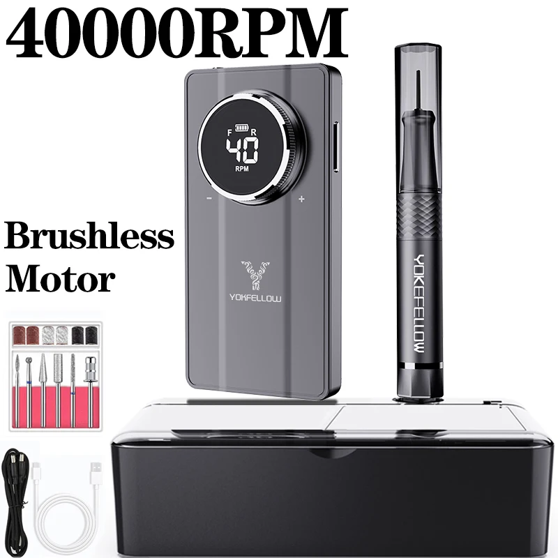 Professional 40000RPM Brushless Nail Drill – Rechargeable with Storage Box