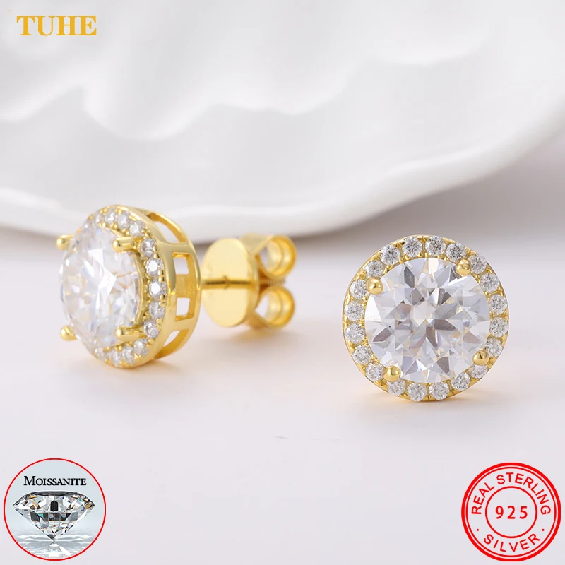 925 Sterling Silver Moissanite Round Earrings 0.1-4 Ct Engagement Wedding Gift
