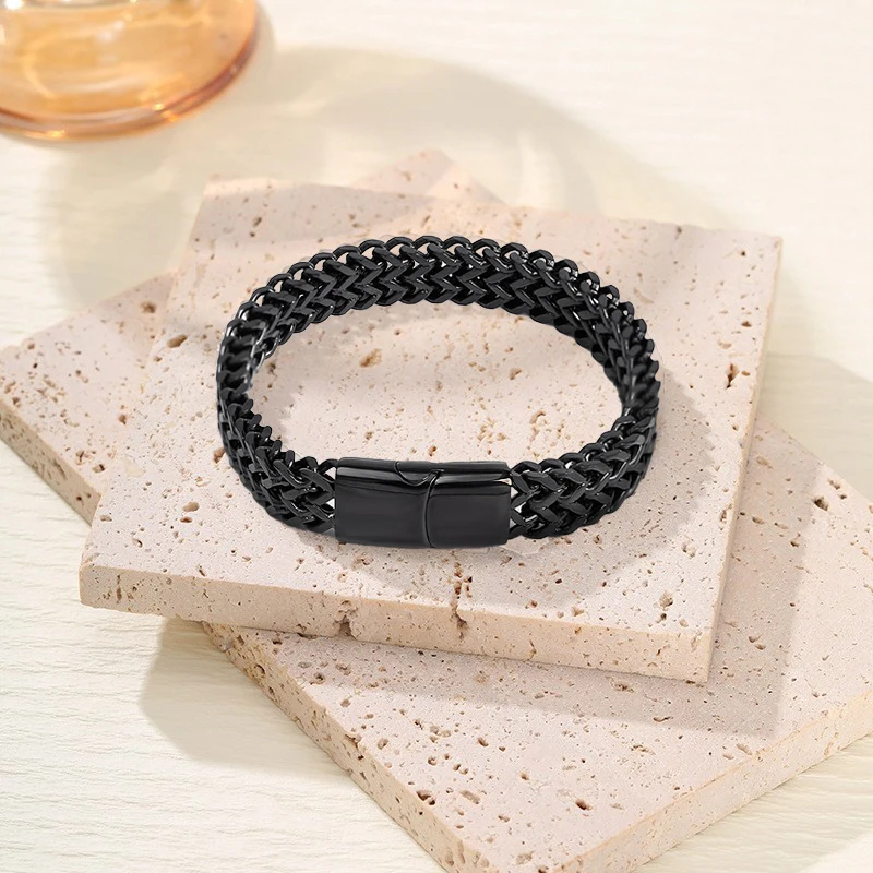 Men’s Hip-Hop Double-Layer Braided Stainless Steel Bracelet – Personalized Gift - Image 4