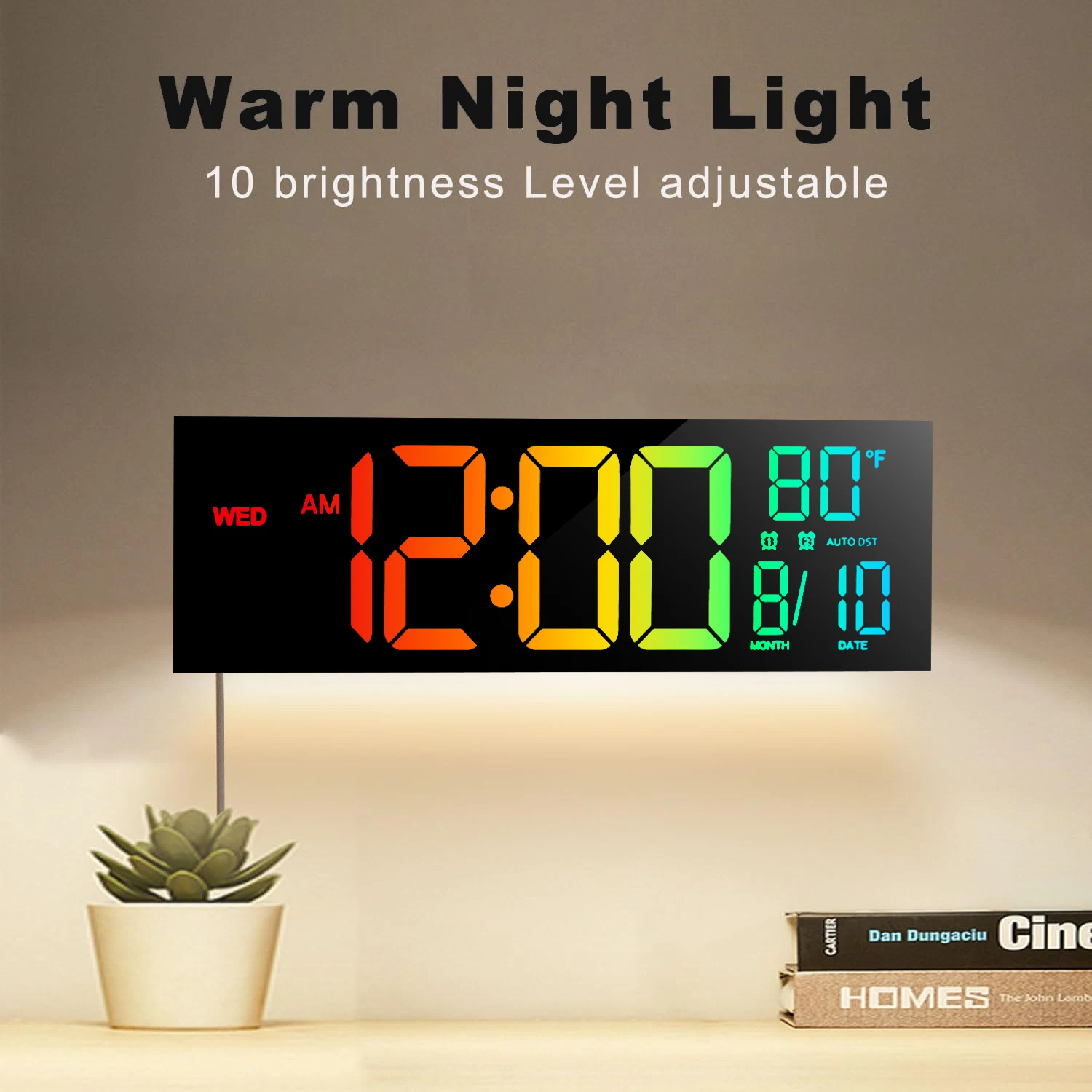 16" Large Digital Wall Clock, Big LED Display with Remote, 8 RGB Color, Alarm, DST, Temperature for Living Room, Kitchen - Image 4