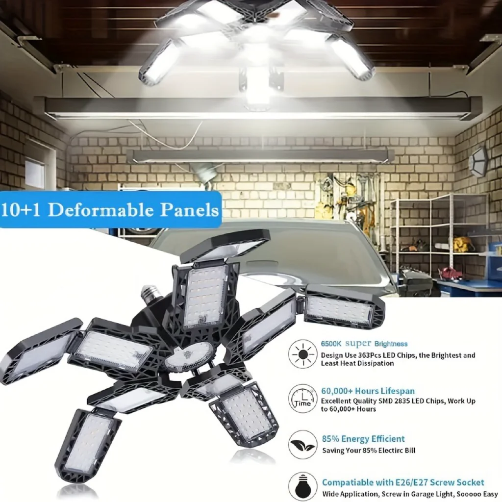 LED Garage Light – 5/10 Adjustable Panel Ceiling Lamp for Workshop & Basement