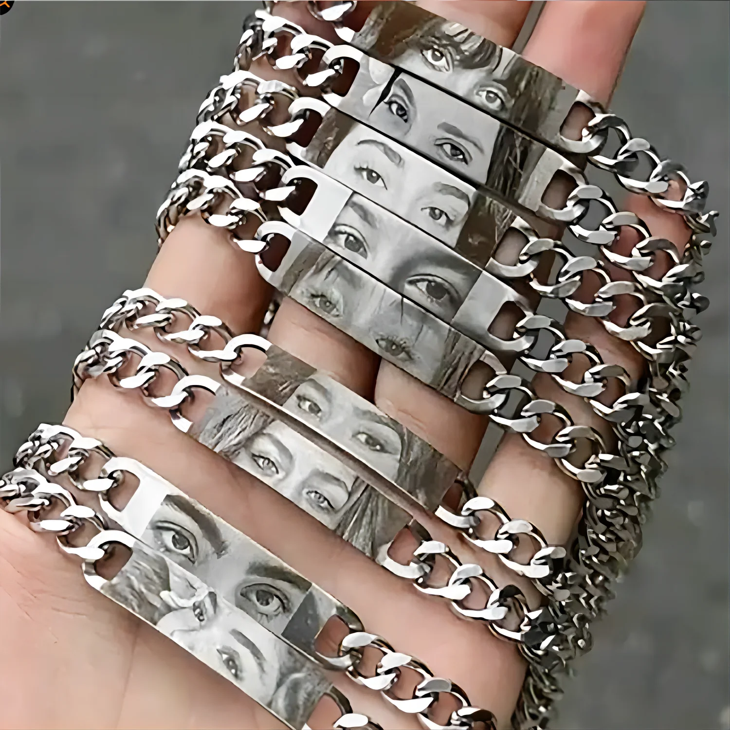 Personalized Eye Photo Bracelet Custom Engraved Drawing Jewelry Couple Pendant Gift - Image 2