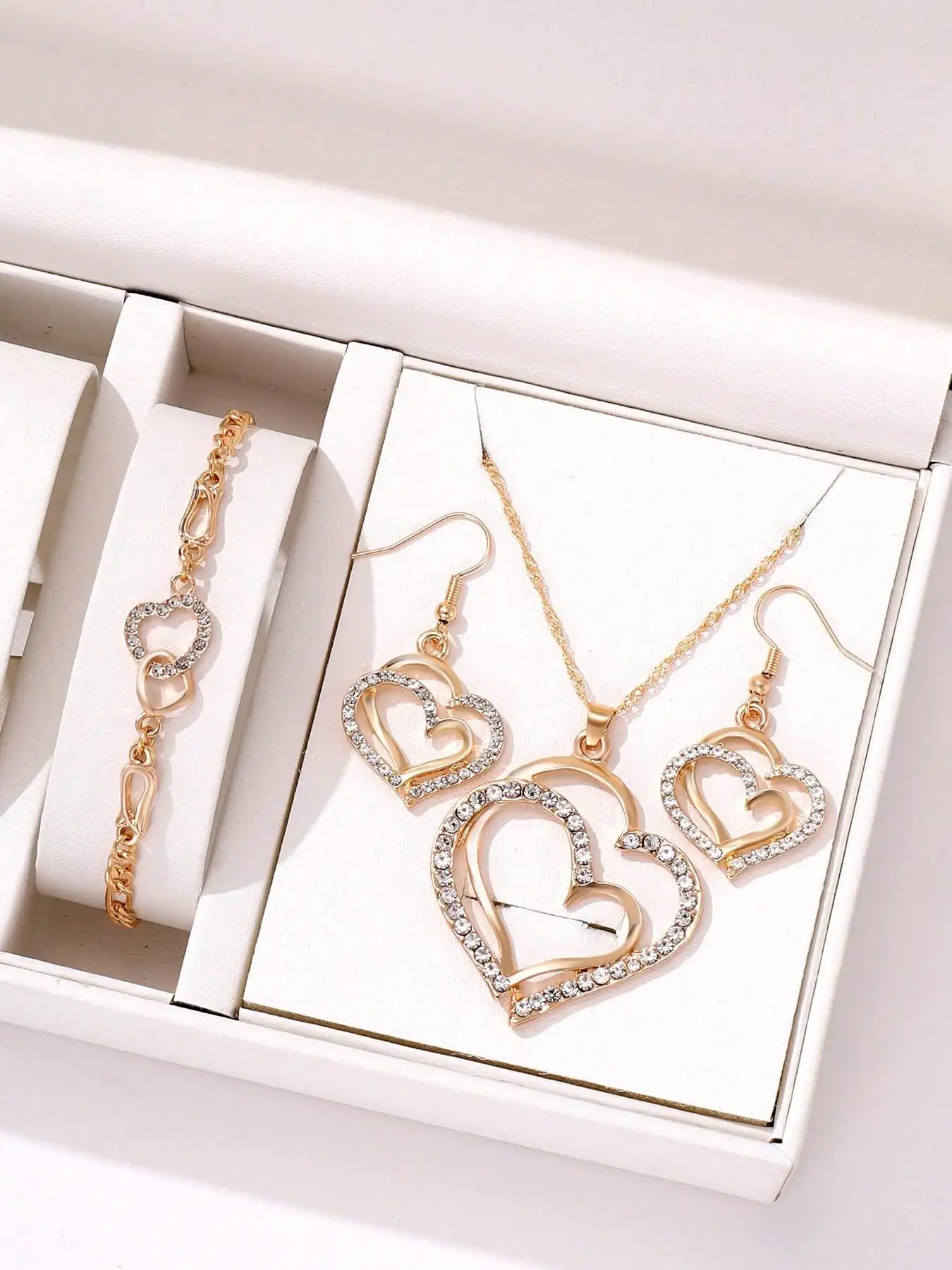 3pcs Heart-Shaped Jewelry Set Earrings Pendant Necklace Women Rhinestone Fashion Jewelry - Image 11