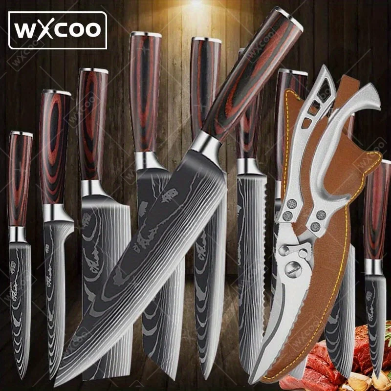 11-Piece High Carbon Stainless Steel Knife Set – Gyuto, Santoku, Cleaver, Shears