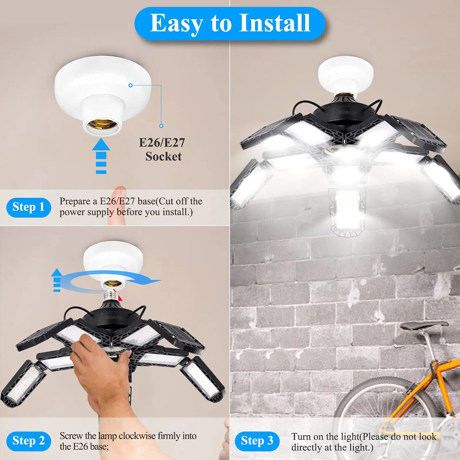 150W LED Garage Light – 7/10+1 Adjustable Panel Ceiling Lamp for Workshop - Image 5