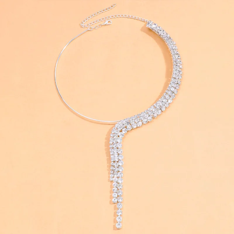 Exaggerated Rhinestone Collar Necklace – Multi-Layer Tassel Choker - Image 4