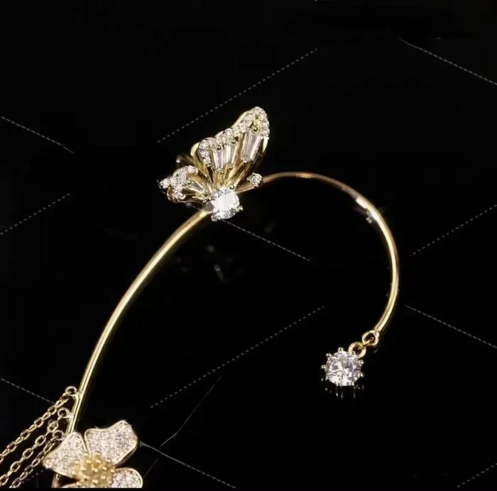 Fashion Crystal Butterfly Pearl Bead Tassel Clip Earrings Women Wedding Jewelry Gift - Image 7