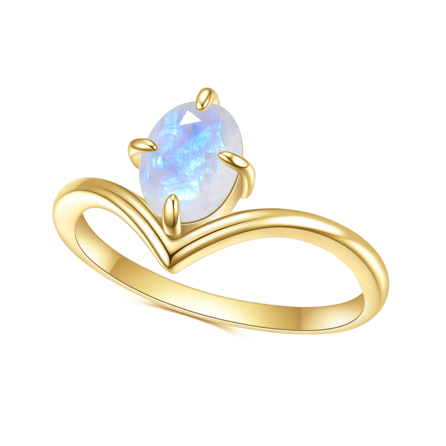 GEM'S BALLET Gold Curved Ring with Natural Milky Blue Moonstone in 925 Sterling Silver - Image 6