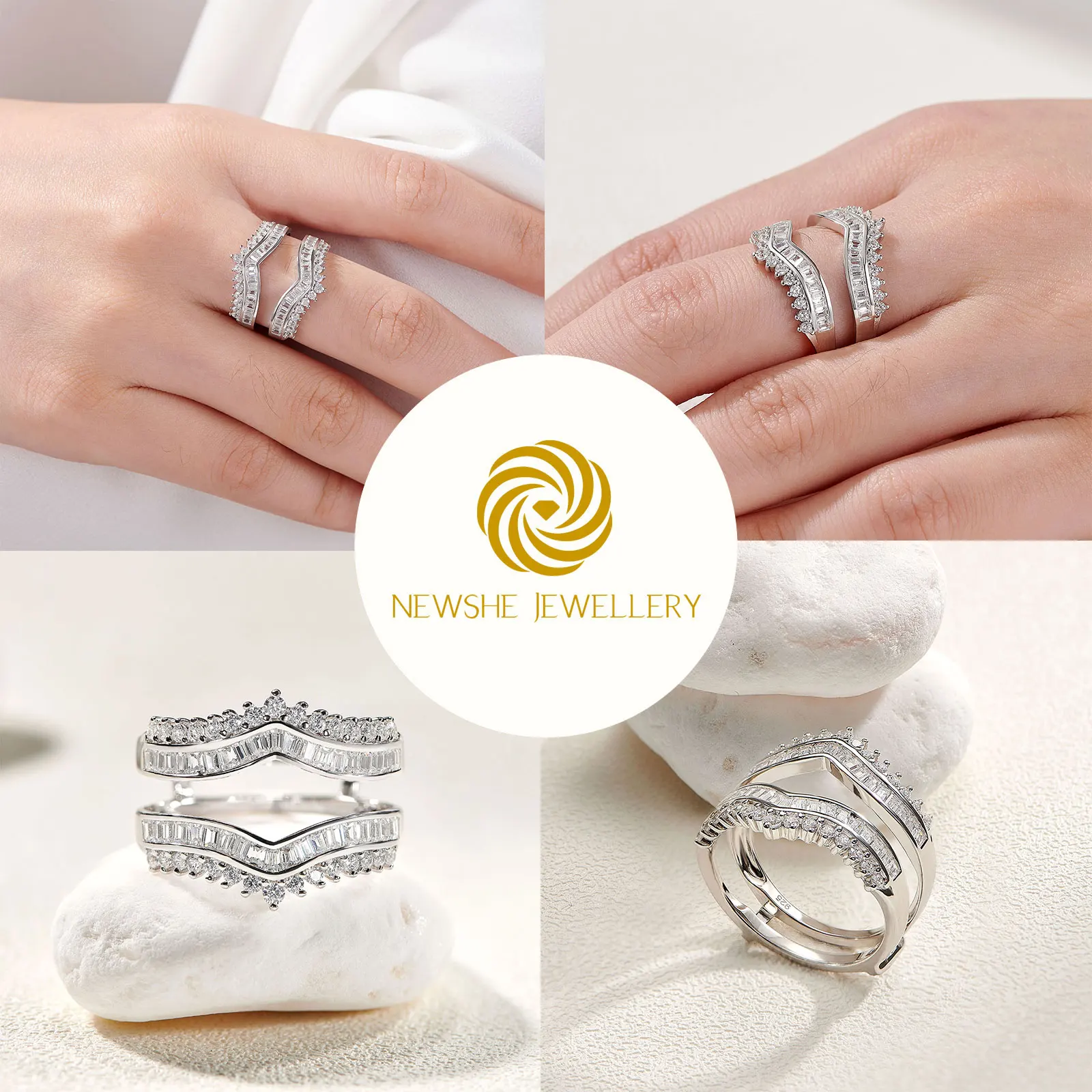 Newshe Grand Ring Enhancer – 925 Sterling Silver AAAAA CZ Wedding Band - Image 4