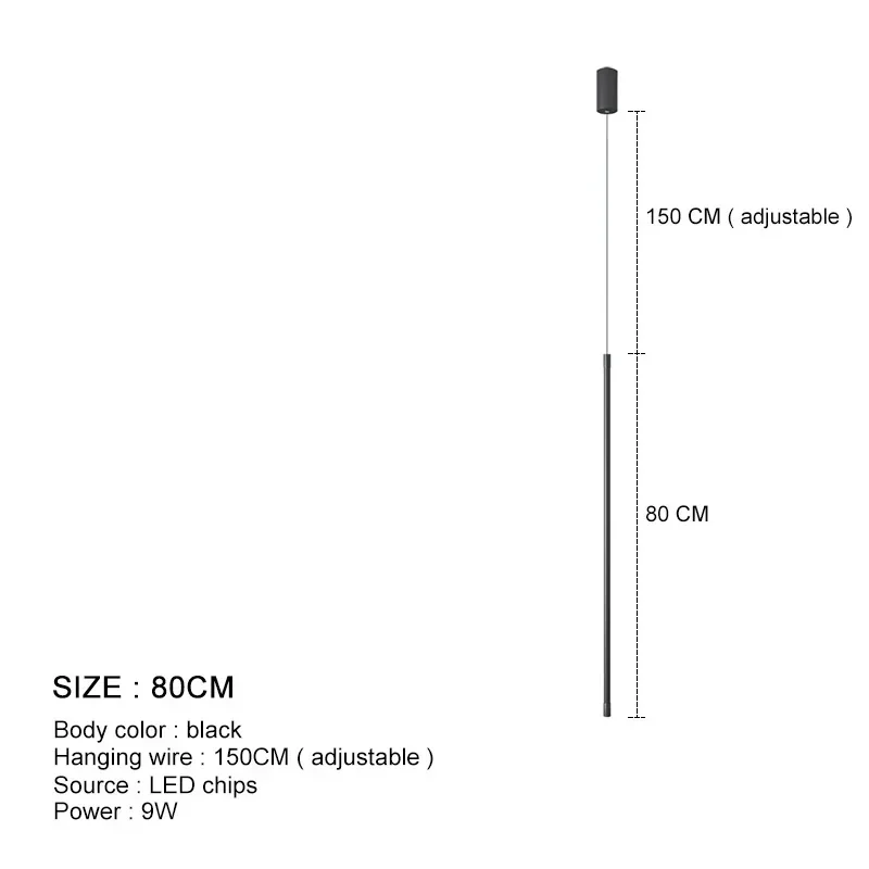 Modern LED Pendant Light – Long Black Hanging Lamp for Dining Room & Bedroom - Image 10