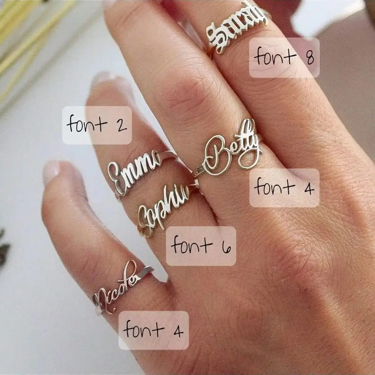 Custom Adjustable Name Rings for Women Men Stainless Steel Gold Plated Jewelry Gift