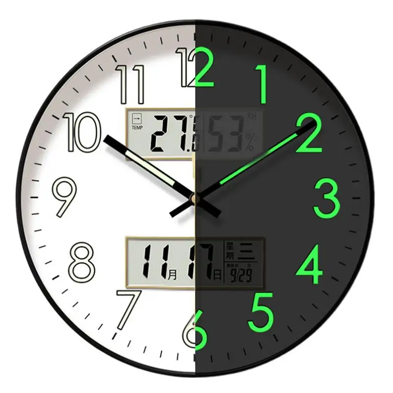 Modern Design Clock Silent Non Ticking Round Luminous Wall Clock with Calendar Large Digital Display Night Light Wall Clock - Image 5