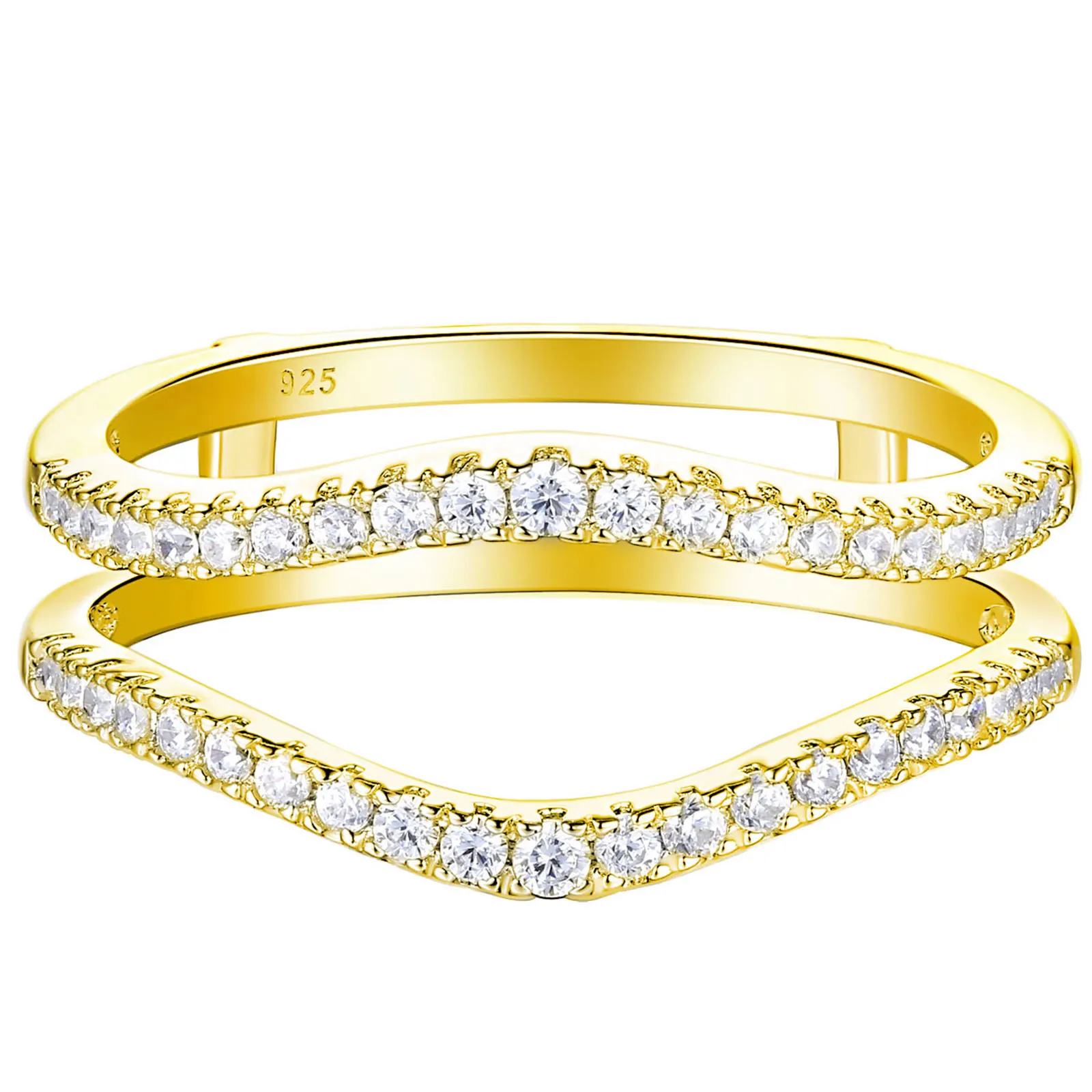 Newshe 925 Sterling Silver Cubic Zirconia Curved Wedding Band Ring Enhancer Size 4-13 - Image 9