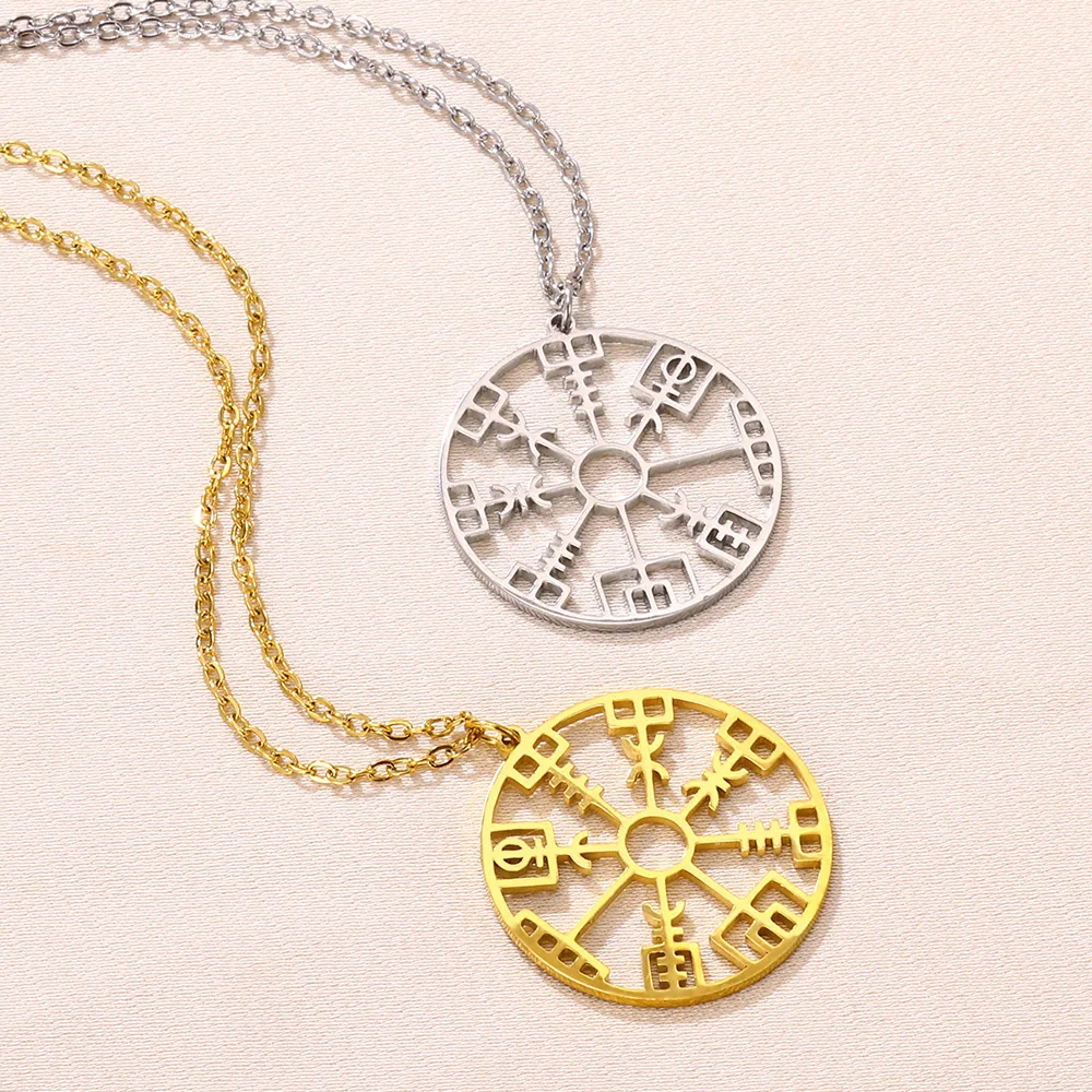 Men's Stainless Steel Viking Rune Compass Vegvisir Necklace Norse Protection Talisman - Image 4