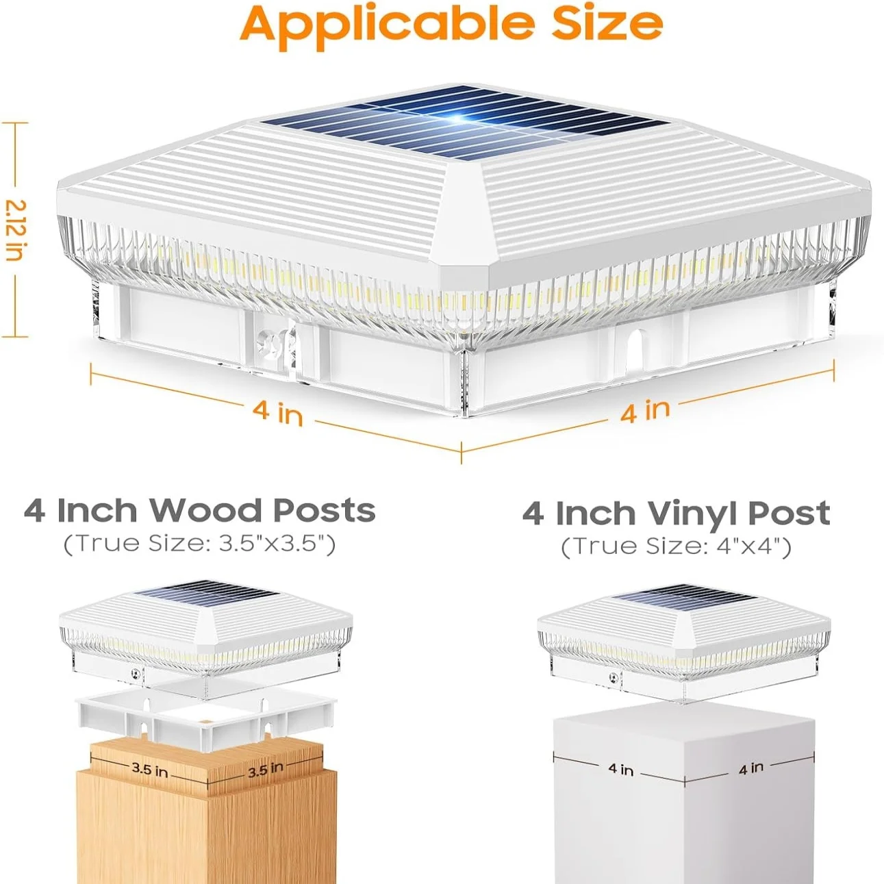 6-Pack Solar Post Cap Lights – 40 LED 30 Lumen with 3 Modes for 4x4 Posts - Image 3
