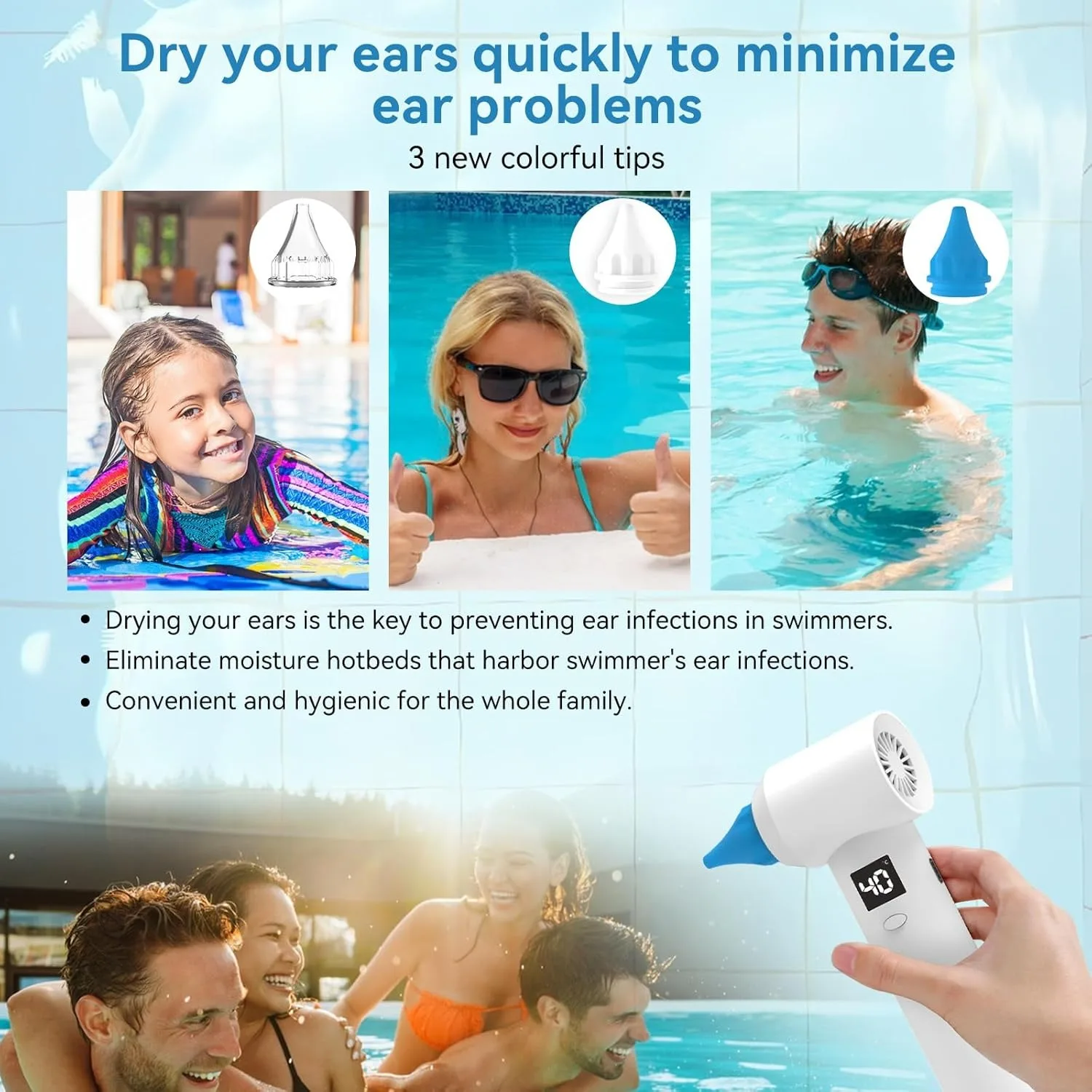 Ear Dryer with 650nm Red Light Therapy – Water Drying Aid for Swimmers - Image 2