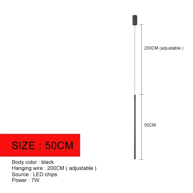 Modern LED Pendant Light – Long Black Hanging Lamp for Dining Room & Bedroom - Image 9
