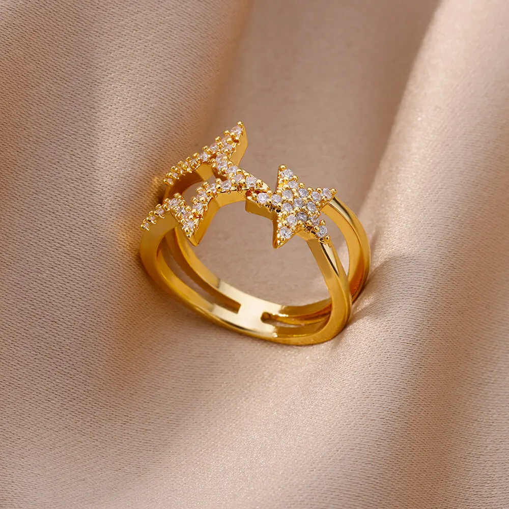 Stainless Steel Blue Zircon Adjustable Flower Ring for Women Wedding Jewelry Gift - Image 10