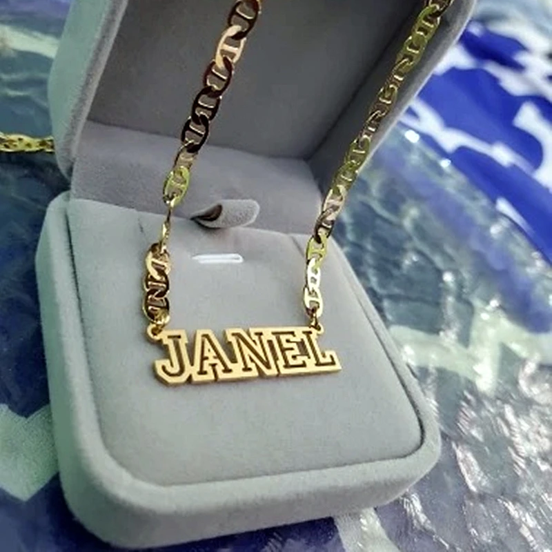 Gold Stainless Steel Personalized Nameplate Necklace – Custom Choker for Men & Women