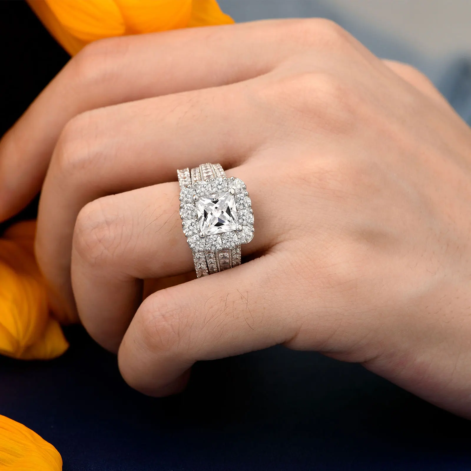 Moissanite Wedding Ring Set – 1ct D Color VVS1, 925 Silver - Image 4