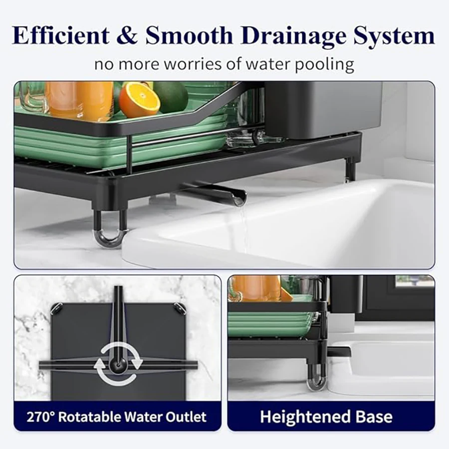 Double‑Layer 2‑Tier Dish Drying Rack for Countertop – Holds Plates, Bowls, Utensils & Cutting Boards - Image 5