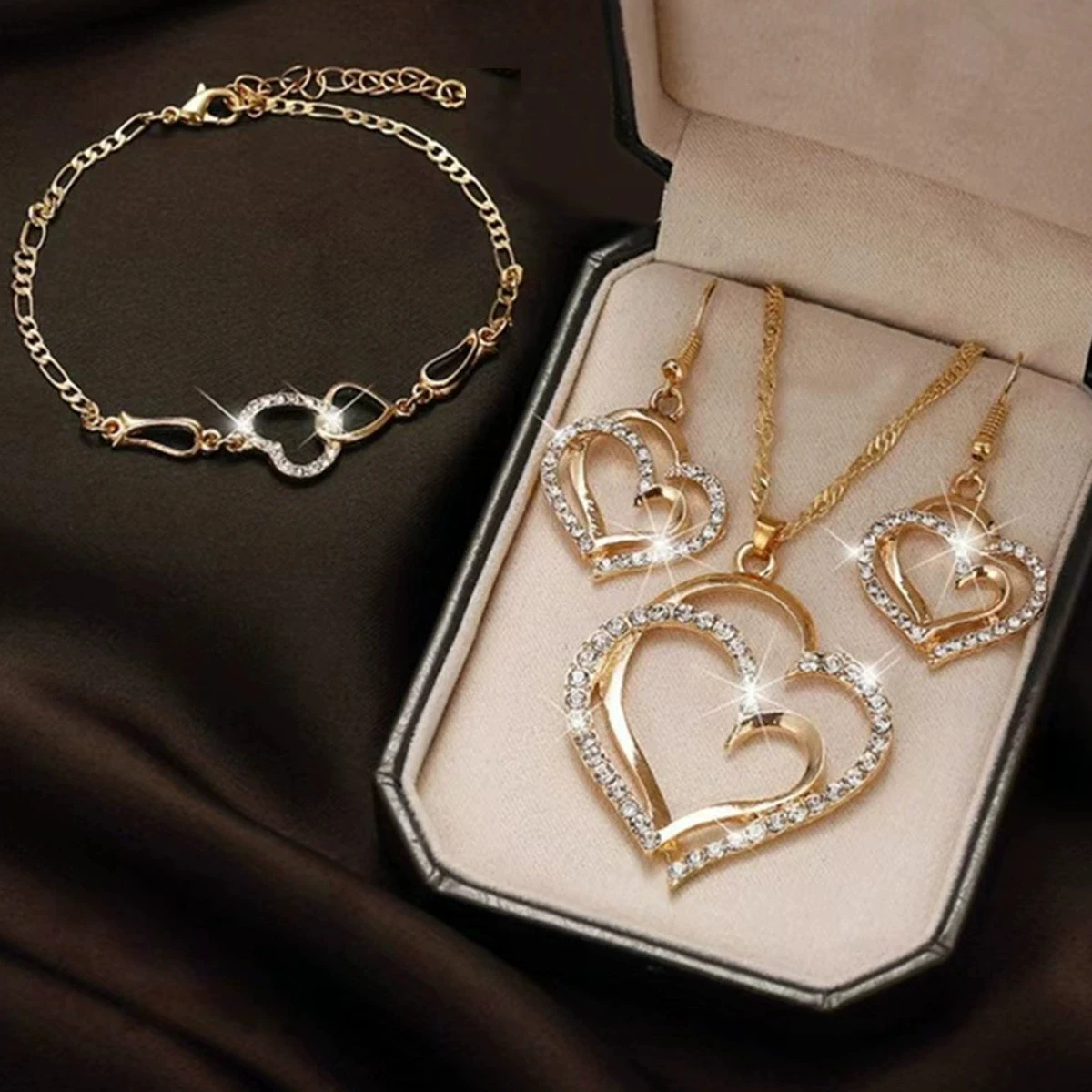 3pcs Heart-Shaped Jewelry Set Earrings Pendant Necklace Women Rhinestone Fashion Jewelry - Image 16