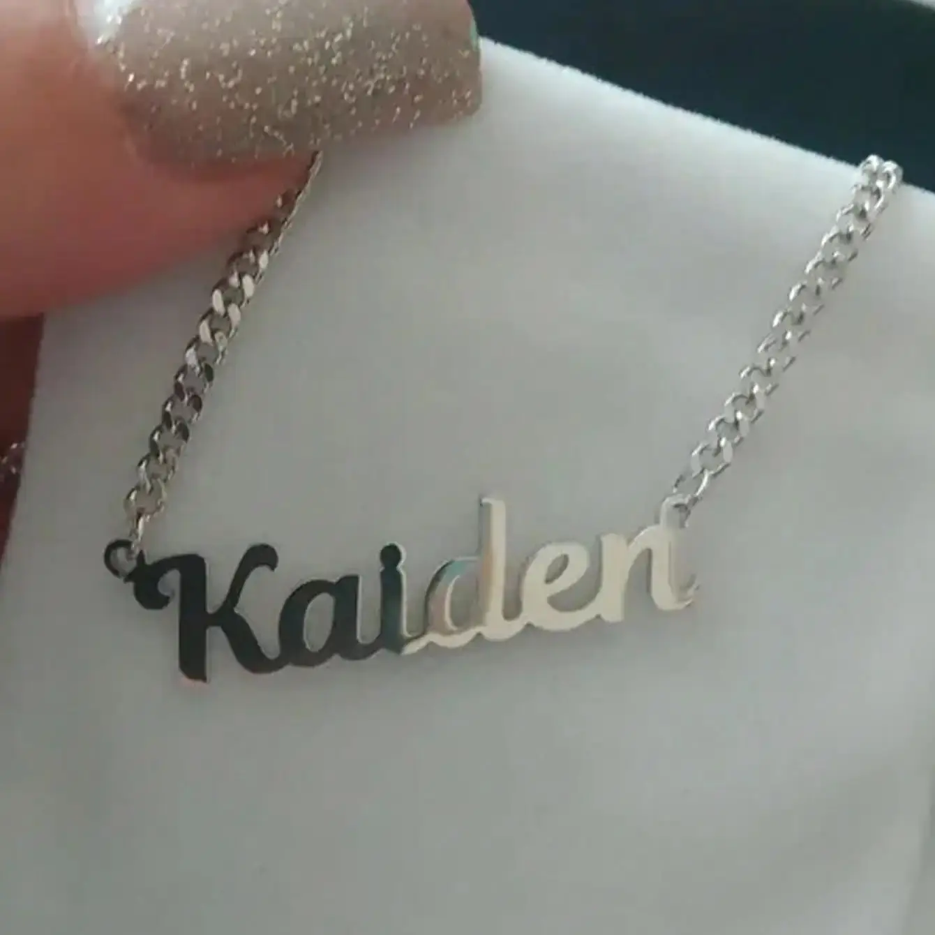 Personalised 18K Gold Custom Gothic Name Necklace with Curb Chain Birthday Gift - Image 5