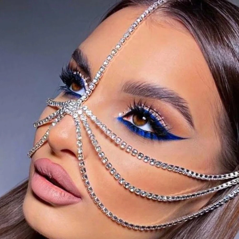 Stonefans Rhinestone Face Chain Mask – Crystal Tassel Headpiece for Halloween & Carnival - Image 3