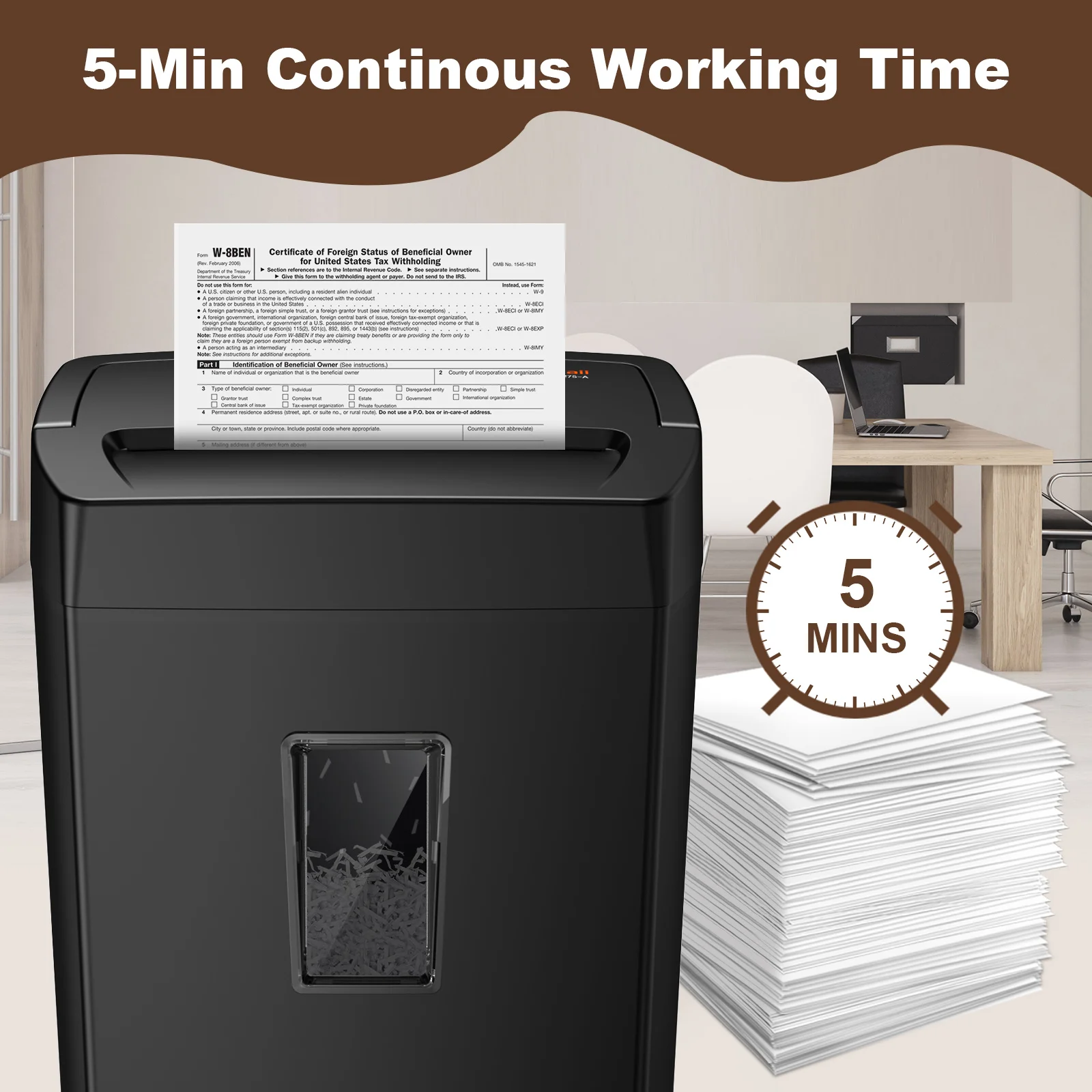 Bonsaii 12-Sheet Cross Cut Paper Shredder with portable hand for Home Office Use with 5.5 Gals Wastebasket - Image 2