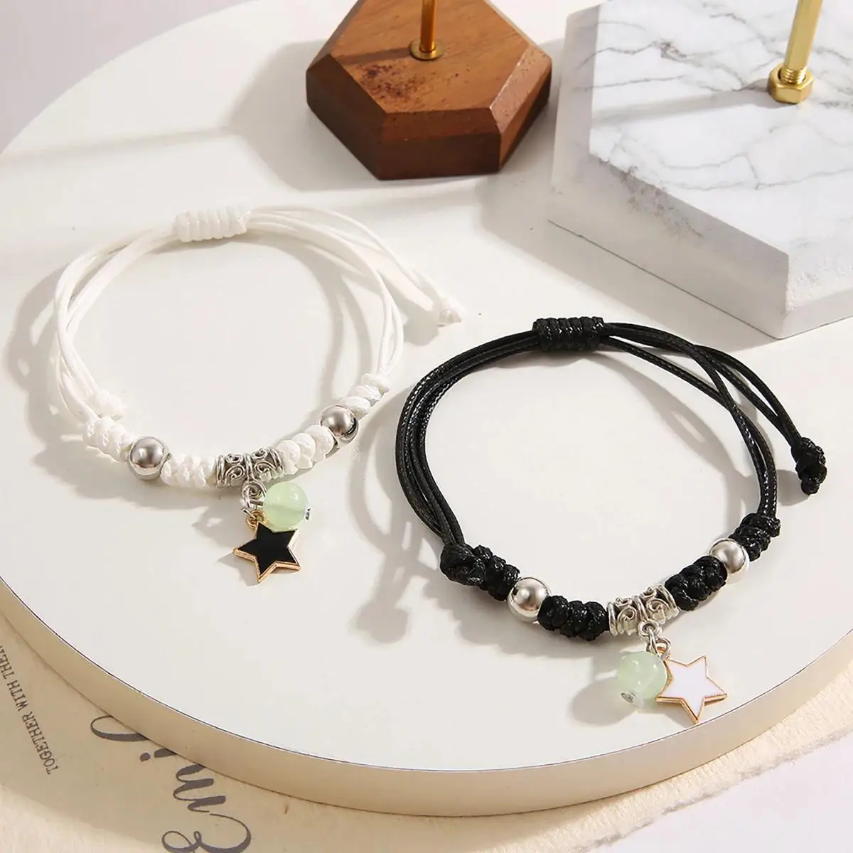 2PC Fashion Luminous Beads Star Couple Bracelets Women Men Charm Cat Flower Heart Moon Jewelry - Image 5