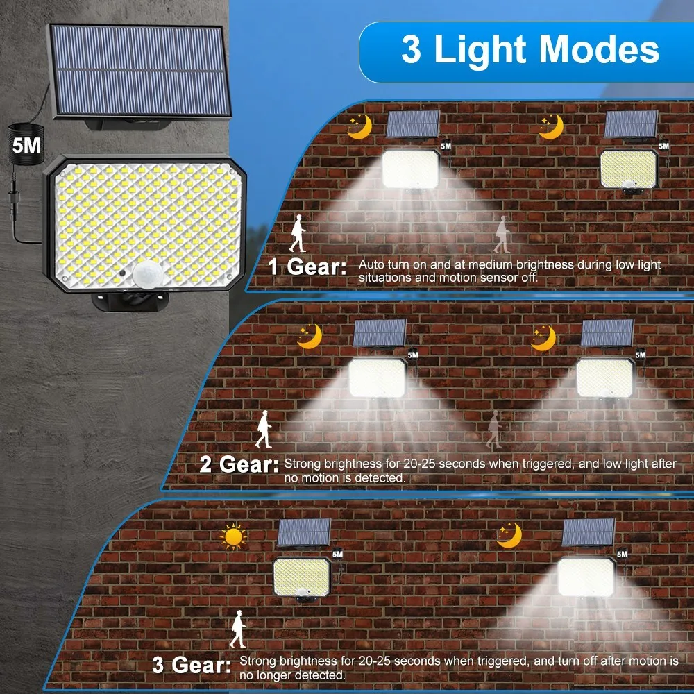 190LED Solar Security Light – Motion Sensor Waterproof Lamp for Yard & Garage - Image 4