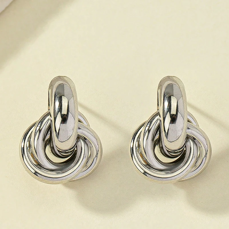Obega Gold Silver Color Knot Hoop Earrings Women Shiny Plating Trendy Stud Daily Wear Jewelry - Image 5