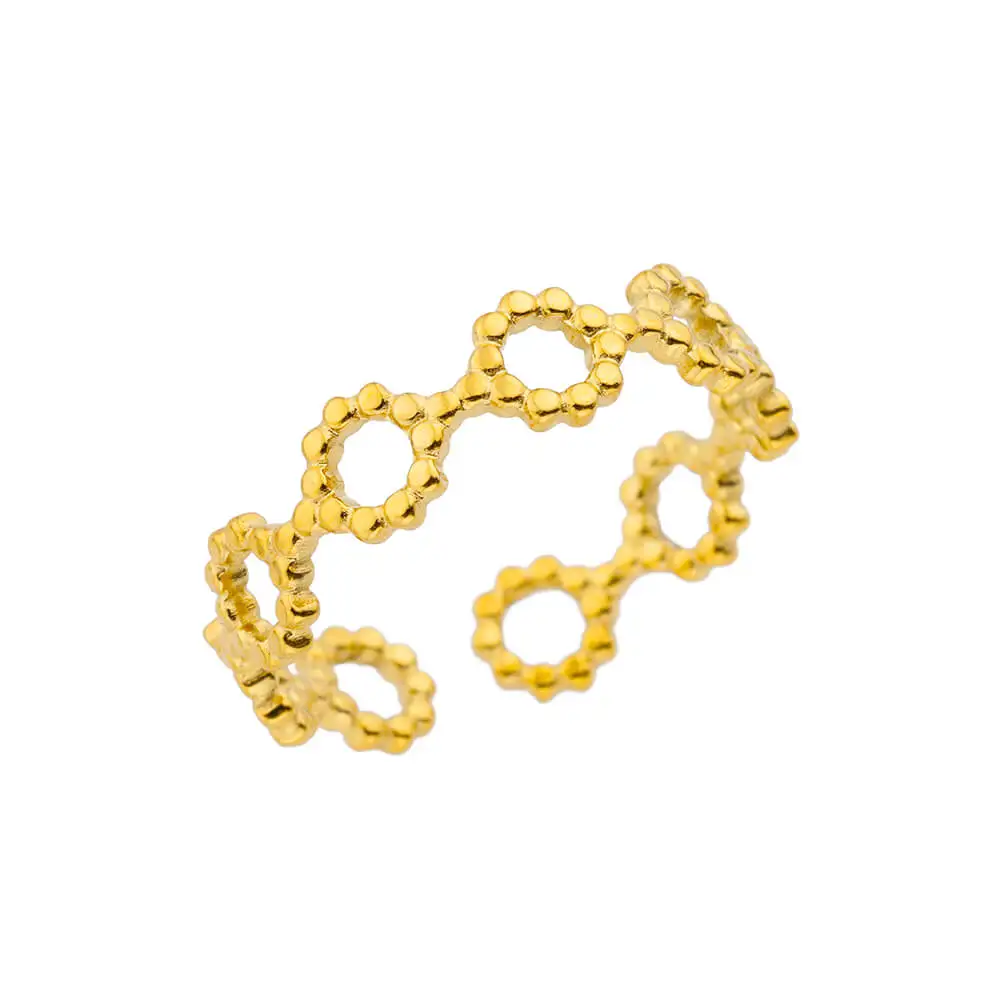 Stainless Steel Gold Vintage Evil Eye Hollow Adjustable Ring for Women - Image 14