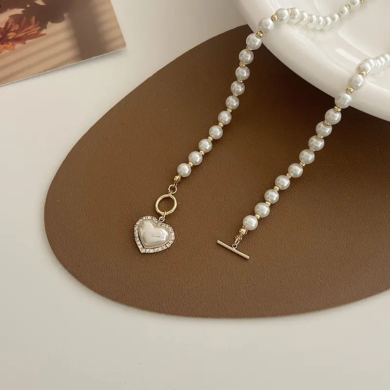 Elegant Pearl Heart Pendant Necklace Luxury Imitation Pearls Chain Korean Jewelry Gift for Women - Image 4