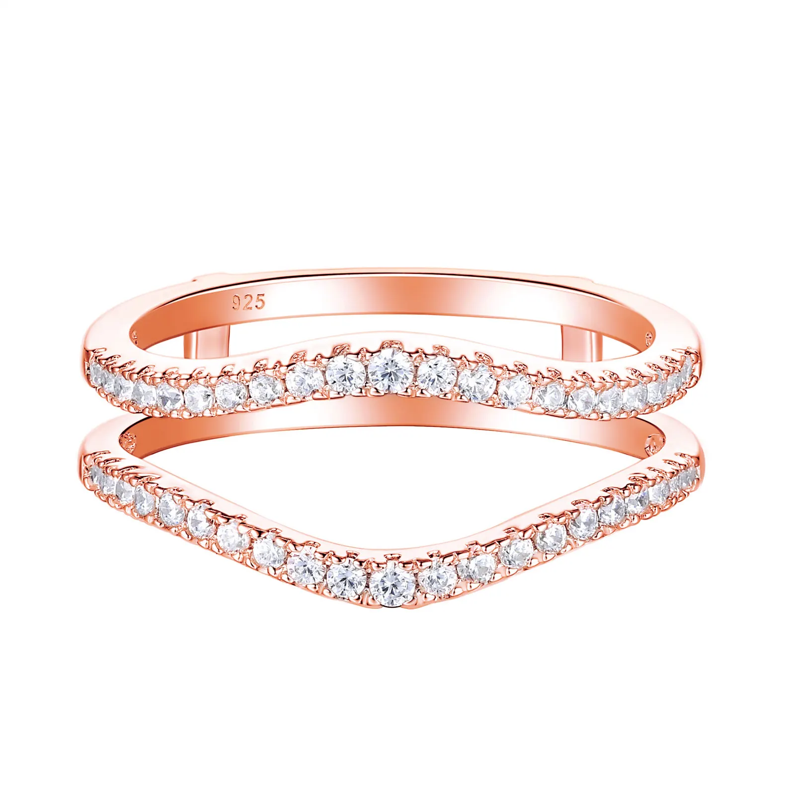 Newshe 925 Sterling Silver Cubic Zirconia Curved Wedding Band Ring Enhancer Size 4-13 - Image 8