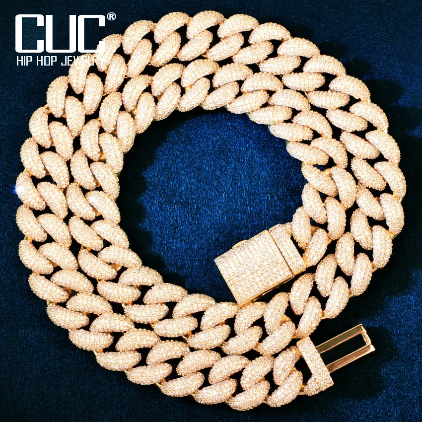 14mm Iced Out Cuban Link Chain – Men's Hip Hop Necklace in Gold-Plated Stainless Steel