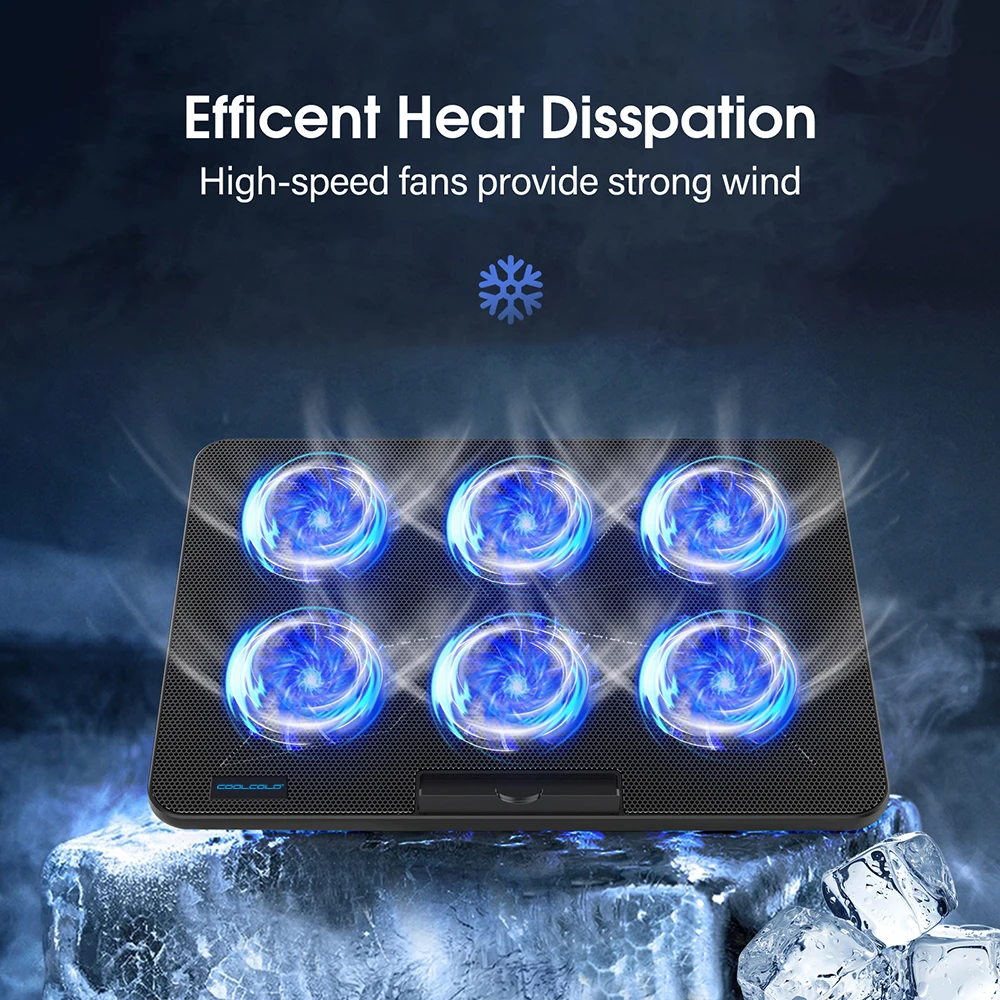 Coolcold 15.6-17.3inch Laptop Cooling Pad with 6 Quiet Fans,7 Height Wind Speed Adjustable,Laptop Cooer With Mobile Phone holder - Image 2