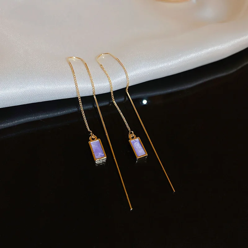 Simple Geometric Square Drop Earrings Women Korean Fashion Gold Line Long Tassel Dangle Jewelry Gift - Image 9