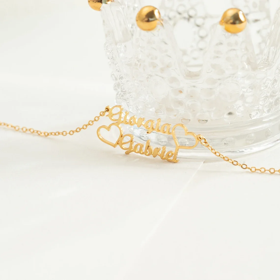 Personalized Gold Heart Name Necklace – Stainless Steel Double Pendant for Couples - Image 2