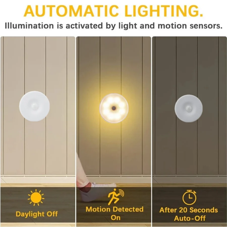 Motion Sensor LED Night Light – USB Rechargeable Lamp for Hallway & Bedroom - Image 3