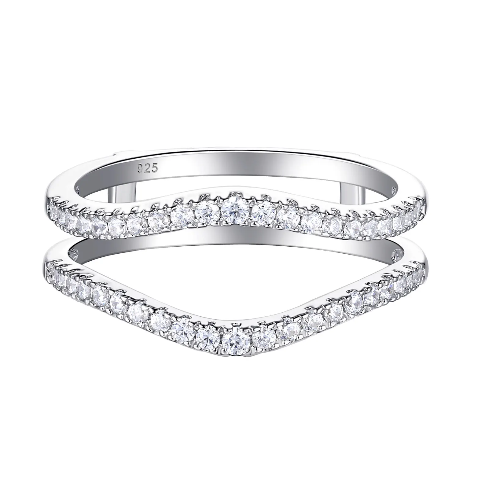 Newshe 925 Sterling Silver Cubic Zirconia Curved Wedding Band Ring Enhancer Size 4-13 - Image 7