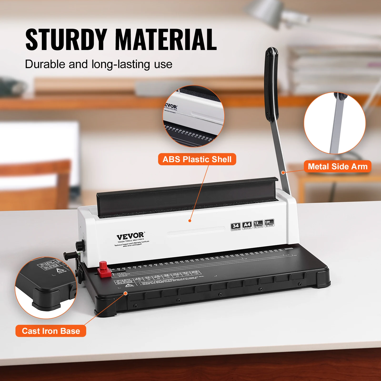 VEVOR Coil Spiral Binding Machine Manual Book Maker 34-Holes Binding 120 Sheets Punch Binder Adjustable Coil Binding Spines - Image 5