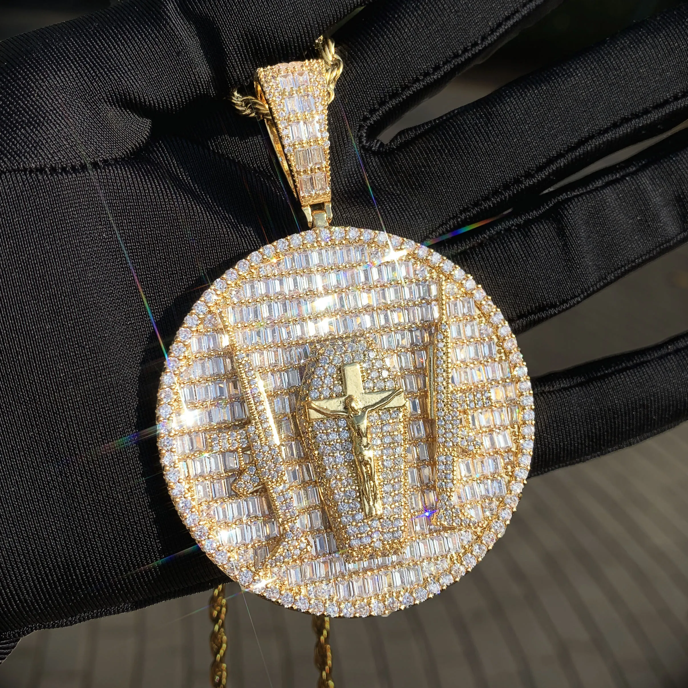 Gun Jesus Pendant Necklace – Iced Out CZ Cross, Gold-Plated Hip Hop Jewelry - Image 6