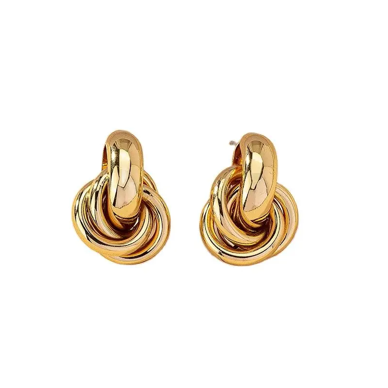 Obega Gold Silver Color Knot Hoop Earrings Women Shiny Plating Trendy Stud Daily Wear Jewelry - Image 3